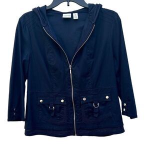 Zenergy By Chico's Hoodie Jacket Women's Size 0 (XS) Navy Blue Zip Cotton Blend